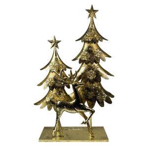 ADORNO NAVIDEÑO EN METAL PINOS Y RENO 30X48CM