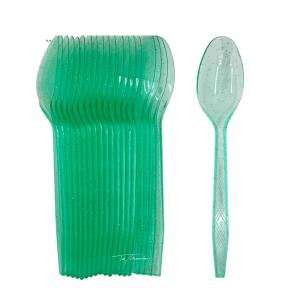CUCHARA CON GLITTER VERDE 15 CM X 20 UN
