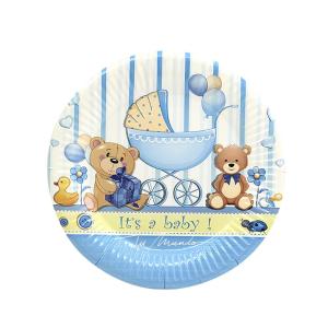PLATO 18CM BABY SHOWER OSITOS CELESTE 10U